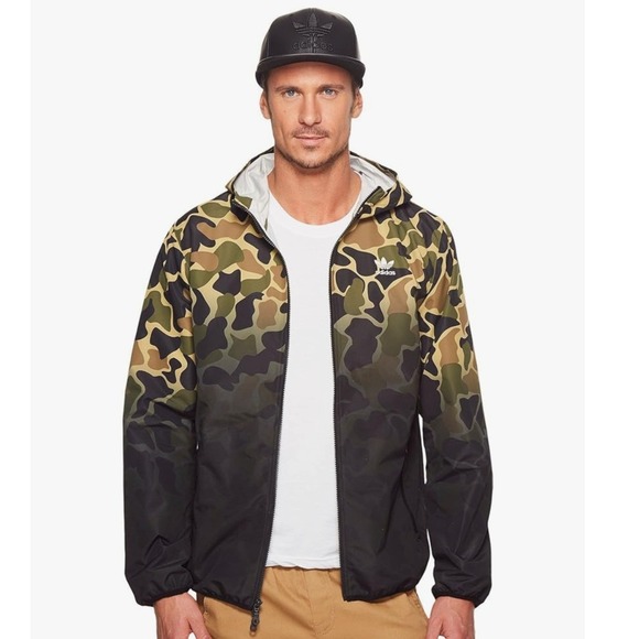 Adidas Originals Men Camo Dip Dye Windbreaker Jacket Green Black Small
